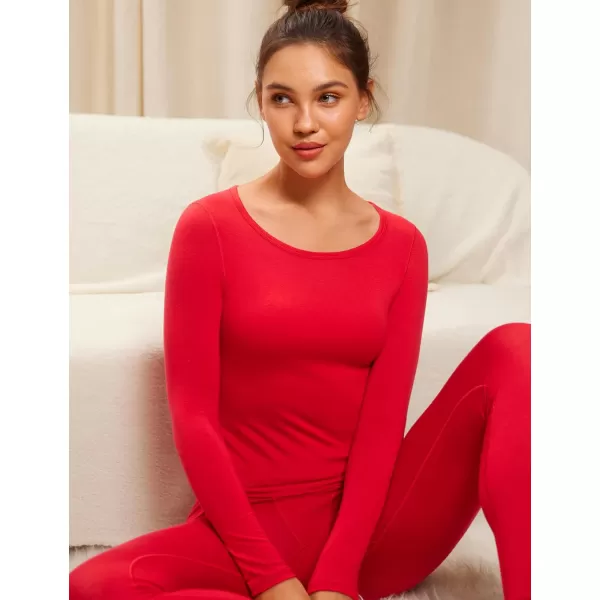 CRZ YOGA Soft Thermal Underwear Sets for Women Lightweight Long Johns Base Layer Pajamas Warm Top BottomDeep Red