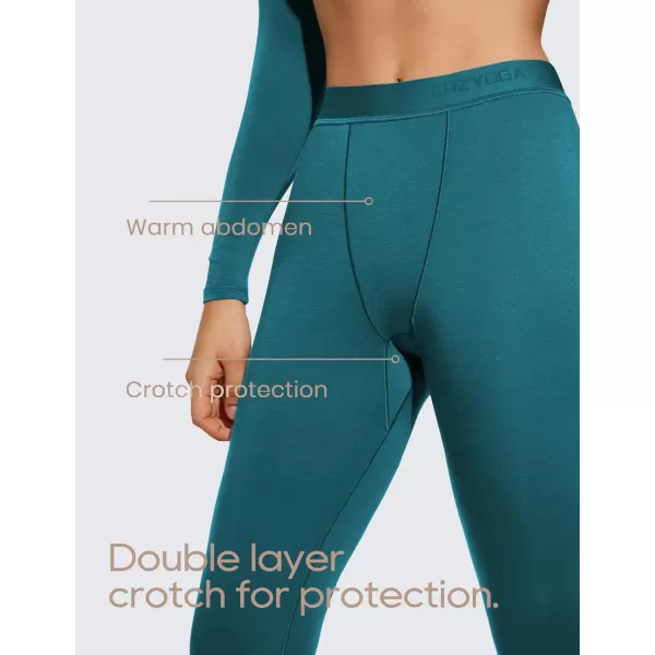 CRZ YOGA Soft Thermal Underwear Sets for Women Lightweight Long Johns Base Layer Pajamas Warm Top BottomGreen Jade