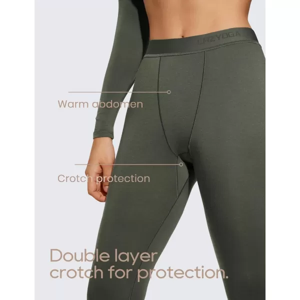 CRZ YOGA Soft Thermal Underwear Sets for Women Lightweight Long Johns Base Layer Pajamas Warm Top BottomLight Army Green