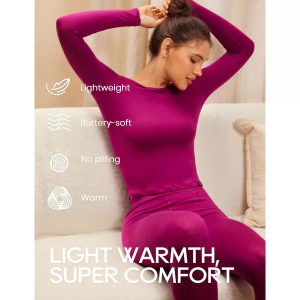 CRZ YOGA Soft Thermal Underwear Sets for Women Lightweight Long Johns Base Layer Pajamas Warm Top BottomMagenta Purple 2