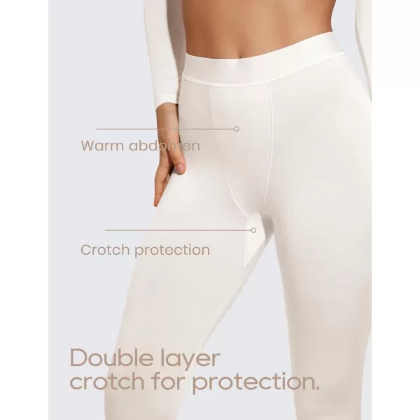 CRZ YOGA Soft Thermal Underwear Sets for Women Lightweight Long Johns Base Layer Pajamas Warm Top BottomMilky White