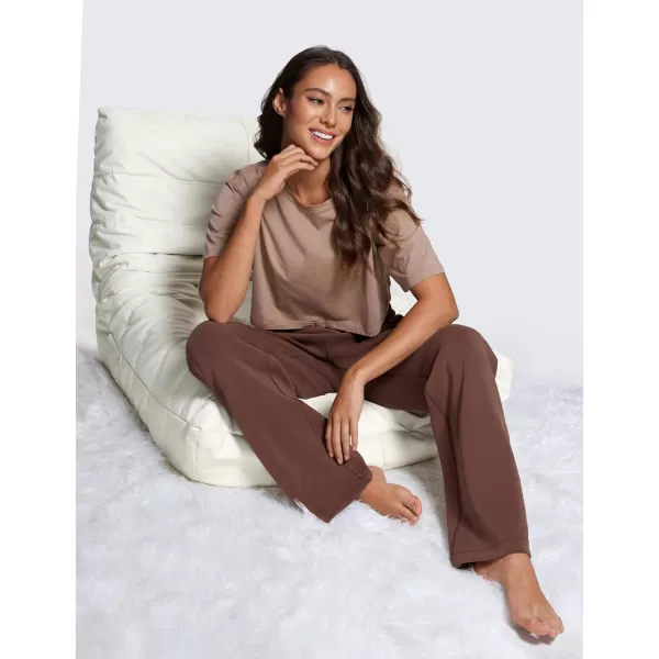 CRZ YOGA Softness Wide Leg Sweatpants Women Modal High Waisted Lounge Travel Casual Sweat Pants with Pockets DrawstringCoffee Brown