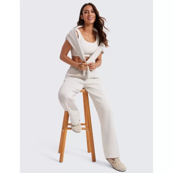 CRZ YOGA Softness Wide Leg Sweatpants Women Modal High Waisted Lounge Travel Casual Sweat Pants with Pockets DrawstringMilky White Bone