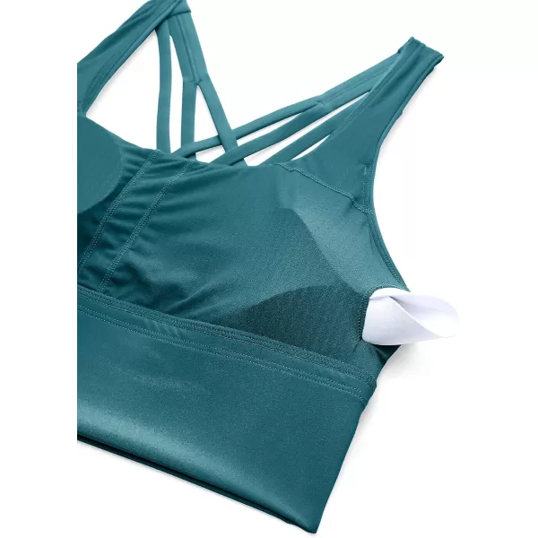 CRZ YOGA Strappy Longline Sports Bras for Women  Wirefree Padded Criss Cross Yoga Bras Cropped Tank TopsBorealis Green