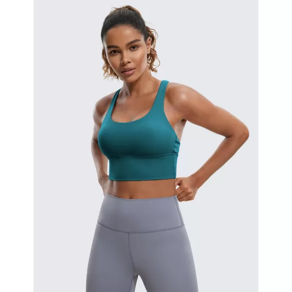 CRZ YOGA Strappy Longline Sports Bras for Women  Wirefree Padded Criss Cross Yoga Bras Cropped Tank TopsBorealis Green