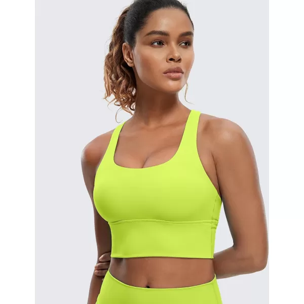 CRZ YOGA Strappy Longline Sports Bras for Women  Wirefree Padded Criss Cross Yoga Bras Cropped Tank TopsChartreuse