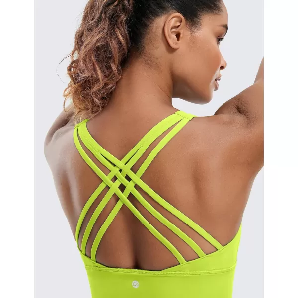 CRZ YOGA Strappy Longline Sports Bras for Women  Wirefree Padded Criss Cross Yoga Bras Cropped Tank TopsChartreuse