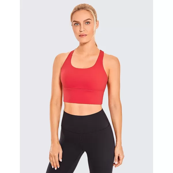 CRZ YOGA Strappy Longline Sports Bras for Women  Wirefree Padded Criss Cross Yoga Bras Cropped Tank TopsCrimson