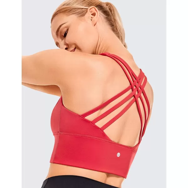 CRZ YOGA Strappy Longline Sports Bras for Women  Wirefree Padded Criss Cross Yoga Bras Cropped Tank TopsCrimson