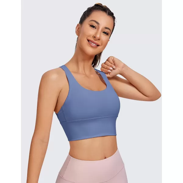 CRZ YOGA Strappy Longline Sports Bras for Women  Wirefree Padded Criss Cross Yoga Bras Cropped Tank TopsCurtain Violet Ash