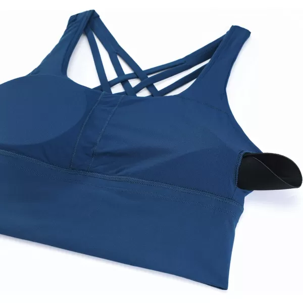 CRZ YOGA Strappy Longline Sports Bras for Women  Wirefree Padded Criss Cross Yoga Bras Cropped Tank TopsFrench Navy