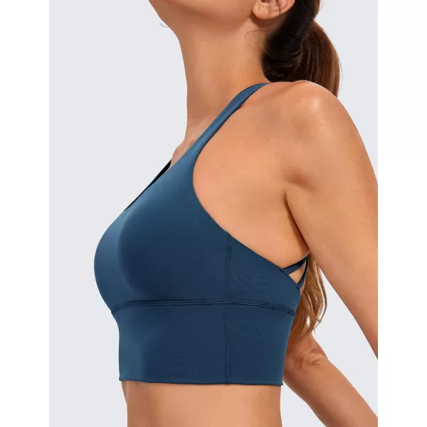 CRZ YOGA Strappy Longline Sports Bras for Women  Wirefree Padded Criss Cross Yoga Bras Cropped Tank TopsFrench Navy