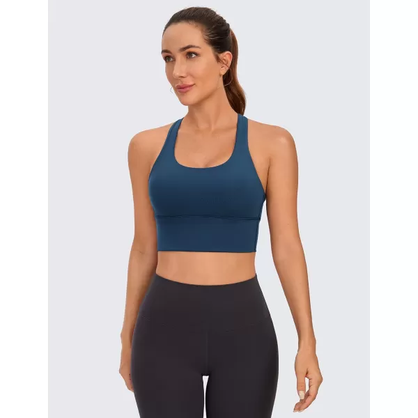 CRZ YOGA Strappy Longline Sports Bras for Women  Wirefree Padded Criss Cross Yoga Bras Cropped Tank TopsFrench Navy