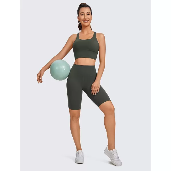 CRZ YOGA Strappy Longline Sports Bras for Women  Wirefree Padded Criss Cross Yoga Bras Cropped Tank TopsGrey Olive