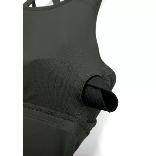 CRZ YOGA Strappy Longline Sports Bras for Women  Wirefree Padded Criss Cross Yoga Bras Cropped Tank TopsGrey Olive