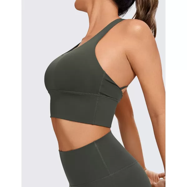 CRZ YOGA Strappy Longline Sports Bras for Women  Wirefree Padded Criss Cross Yoga Bras Cropped Tank TopsGrey Olive