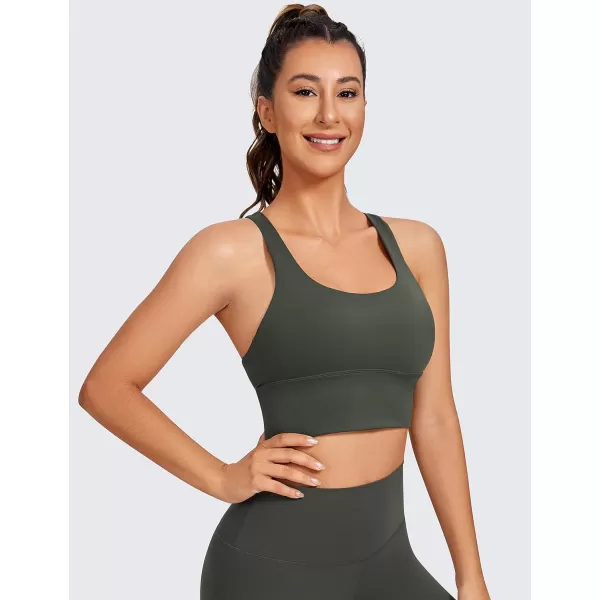 CRZ YOGA Strappy Longline Sports Bras for Women  Wirefree Padded Criss Cross Yoga Bras Cropped Tank TopsGrey Olive