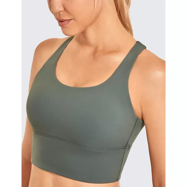 CRZ YOGA Strappy Longline Sports Bras for Women  Wirefree Padded Criss Cross Yoga Bras Cropped Tank TopsGrey Sage