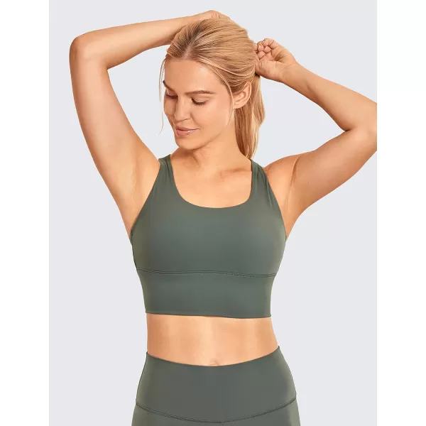 CRZ YOGA Strappy Longline Sports Bras for Women  Wirefree Padded Criss Cross Yoga Bras Cropped Tank TopsGrey Sage