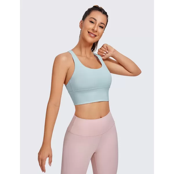 CRZ YOGA Strappy Longline Sports Bras for Women  Wirefree Padded Criss Cross Yoga Bras Cropped Tank TopsLight Grayish Blue