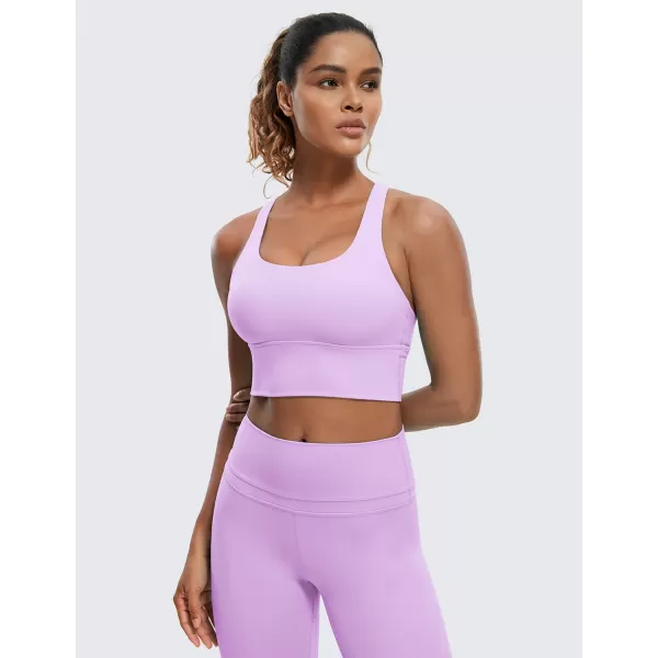 CRZ YOGA Strappy Longline Sports Bras for Women  Wirefree Padded Criss Cross Yoga Bras Cropped Tank TopsLilac