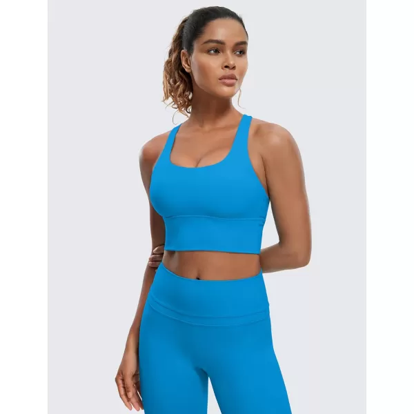 CRZ YOGA Strappy Longline Sports Bras for Women  Wirefree Padded Criss Cross Yoga Bras Cropped Tank TopsMadagascar Blue