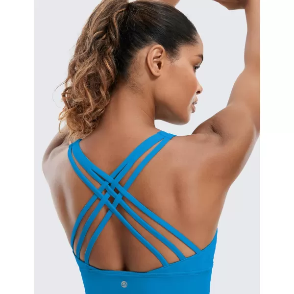 CRZ YOGA Strappy Longline Sports Bras for Women  Wirefree Padded Criss Cross Yoga Bras Cropped Tank TopsMadagascar Blue