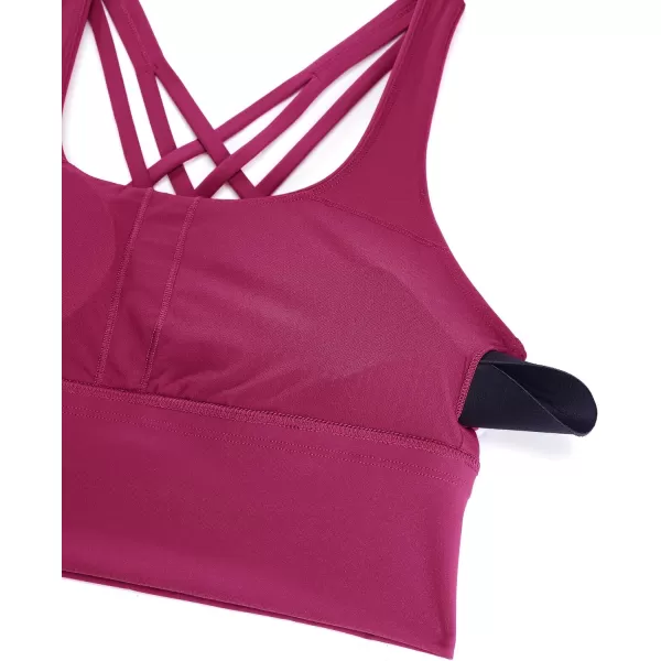 CRZ YOGA Strappy Longline Sports Bras for Women  Wirefree Padded Criss Cross Yoga Bras Cropped Tank TopsMagenta Purple