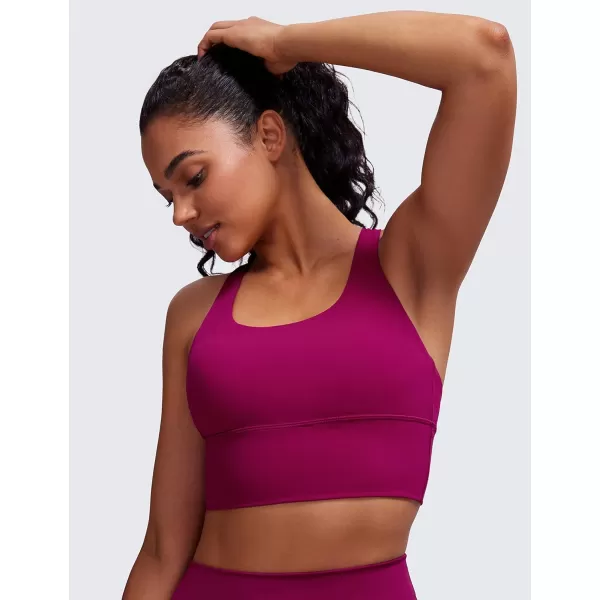 CRZ YOGA Strappy Longline Sports Bras for Women  Wirefree Padded Criss Cross Yoga Bras Cropped Tank TopsMagenta Purple