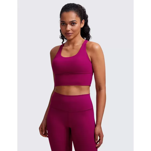 CRZ YOGA Strappy Longline Sports Bras for Women  Wirefree Padded Criss Cross Yoga Bras Cropped Tank TopsMagenta Purple