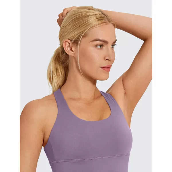 CRZ YOGA Strappy Longline Sports Bras for Women  Wirefree Padded Criss Cross Yoga Bras Cropped Tank TopsMatt Purple