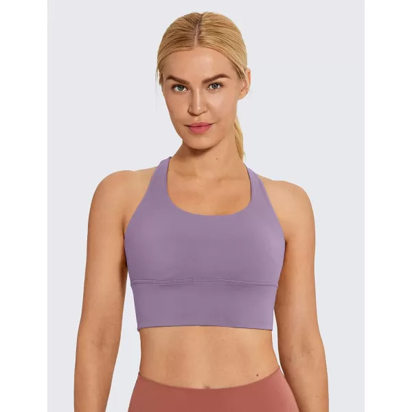 CRZ YOGA Strappy Longline Sports Bras for Women  Wirefree Padded Criss Cross Yoga Bras Cropped Tank TopsMatt Purple