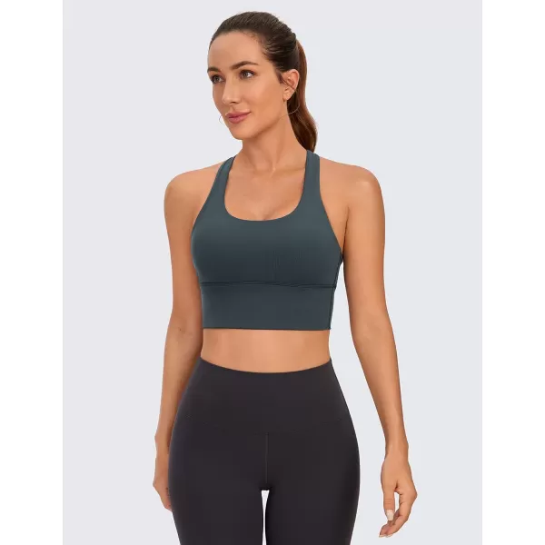 CRZ YOGA Strappy Longline Sports Bras for Women  Wirefree Padded Criss Cross Yoga Bras Cropped Tank TopsMelanite