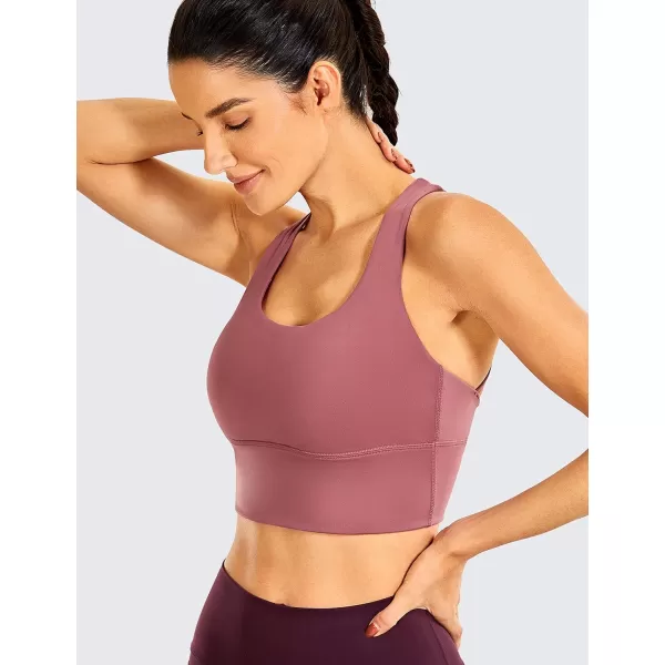 CRZ YOGA Strappy Longline Sports Bras for Women  Wirefree Padded Criss Cross Yoga Bras Cropped Tank TopsMisty Merlot