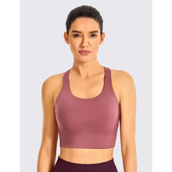 CRZ YOGA Strappy Longline Sports Bras for Women  Wirefree Padded Criss Cross Yoga Bras Cropped Tank TopsMisty Merlot