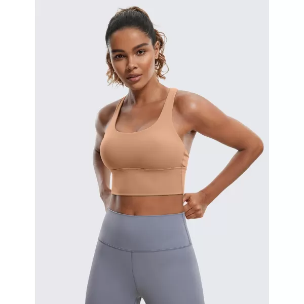 CRZ YOGA Strappy Longline Sports Bras for Women  Wirefree Padded Criss Cross Yoga Bras Cropped Tank TopsMocha Mousse