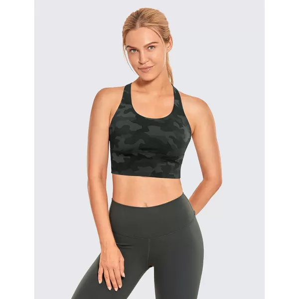 CRZ YOGA Strappy Longline Sports Bras for Women  Wirefree Padded Criss Cross Yoga Bras Cropped Tank TopsOlive Camouflage