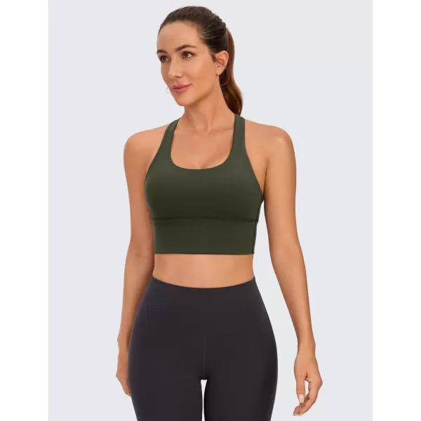 CRZ YOGA Strappy Longline Sports Bras for Women  Wirefree Padded Criss Cross Yoga Bras Cropped Tank TopsOlive Green