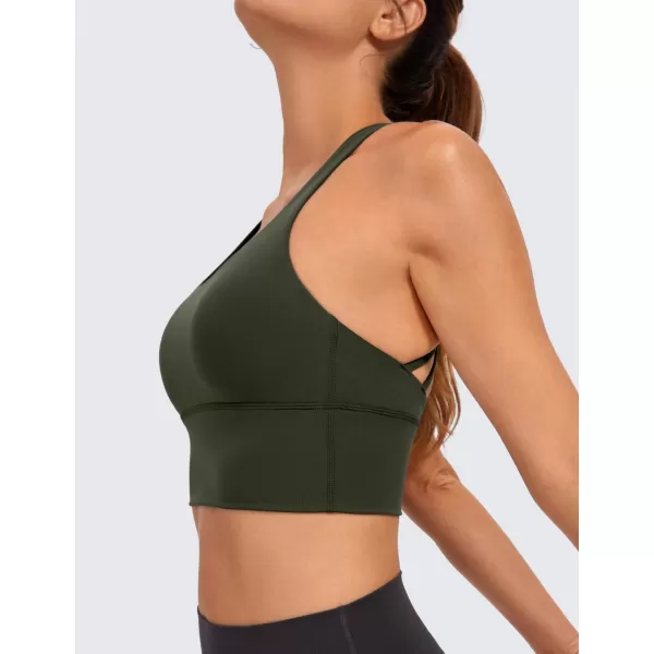 CRZ YOGA Strappy Longline Sports Bras for Women  Wirefree Padded Criss Cross Yoga Bras Cropped Tank TopsOlive Green