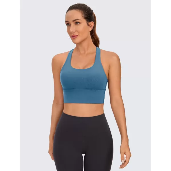 CRZ YOGA Strappy Longline Sports Bras for Women  Wirefree Padded Criss Cross Yoga Bras Cropped Tank TopsPetrol Blue