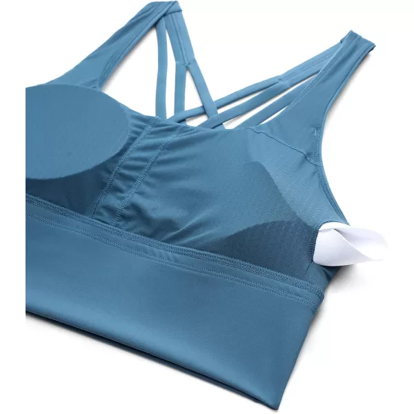 CRZ YOGA Strappy Longline Sports Bras for Women  Wirefree Padded Criss Cross Yoga Bras Cropped Tank TopsPetrol Blue