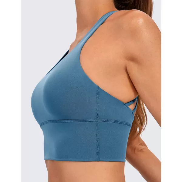 CRZ YOGA Strappy Longline Sports Bras for Women  Wirefree Padded Criss Cross Yoga Bras Cropped Tank TopsPetrol Blue