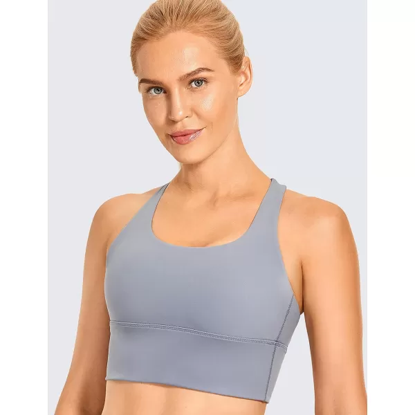 CRZ YOGA Strappy Longline Sports Bras for Women  Wirefree Padded Criss Cross Yoga Bras Cropped Tank TopsSleet