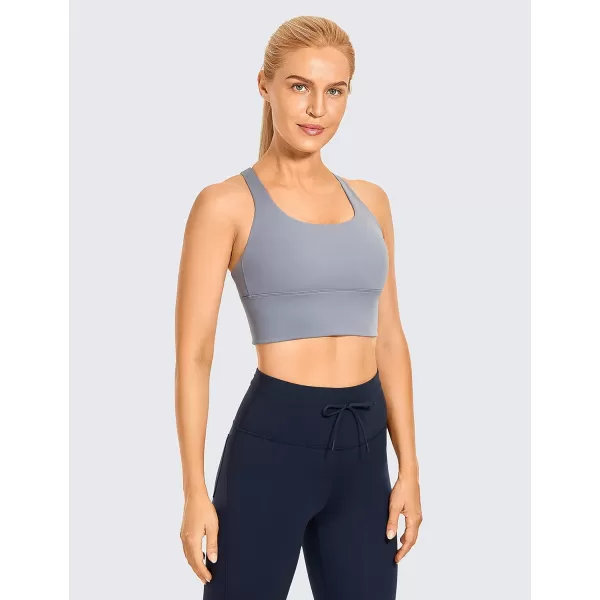 CRZ YOGA Strappy Longline Sports Bras for Women  Wirefree Padded Criss Cross Yoga Bras Cropped Tank TopsSleet