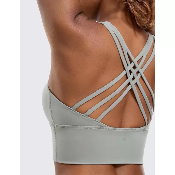 CRZ YOGA Strappy Longline Sports Bras for Women  Wirefree Padded Criss Cross Yoga Bras Cropped Tank TopsSterling