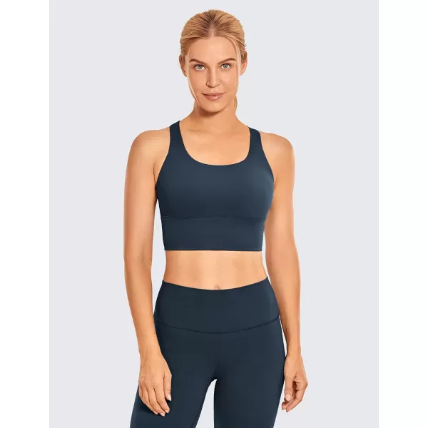 CRZ YOGA Strappy Longline Sports Bras for Women  Wirefree Padded Criss Cross Yoga Bras Cropped Tank TopsTrue Navy