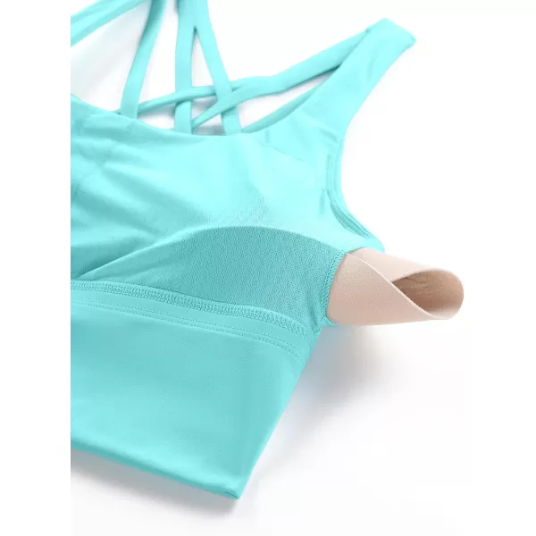 CRZ YOGA Strappy Longline Sports Bras for Women  Wirefree Padded Criss Cross Yoga Bras Cropped Tank TopsTurquoise