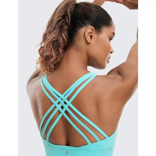 CRZ YOGA Strappy Longline Sports Bras for Women  Wirefree Padded Criss Cross Yoga Bras Cropped Tank TopsTurquoise