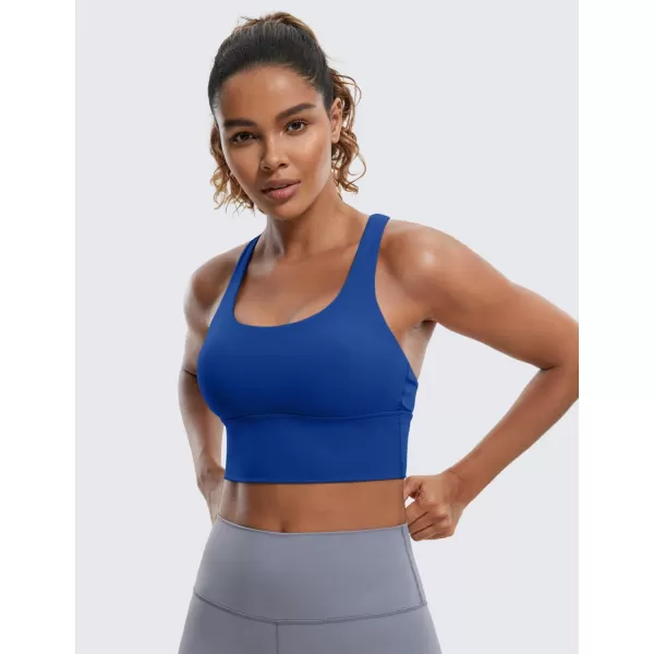 CRZ YOGA Strappy Longline Sports Bras for Women  Wirefree Padded Criss Cross Yoga Bras Cropped Tank TopsWaves Blue