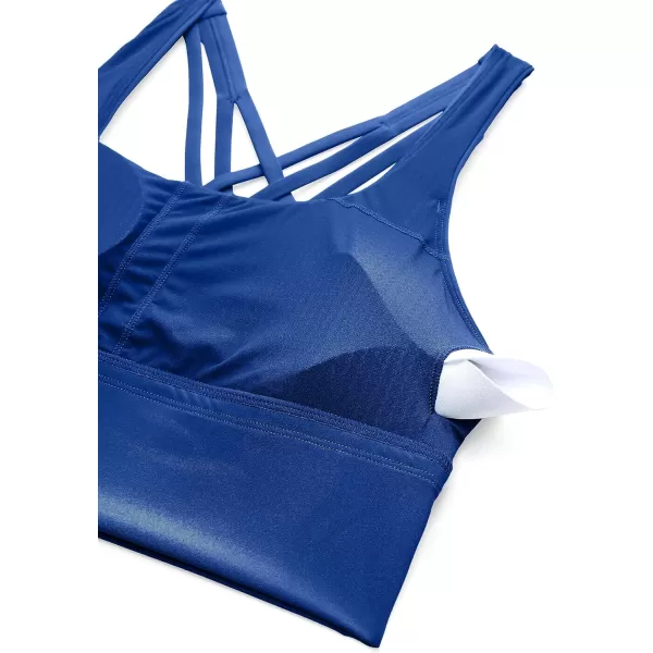 CRZ YOGA Strappy Longline Sports Bras for Women  Wirefree Padded Criss Cross Yoga Bras Cropped Tank TopsWaves Blue